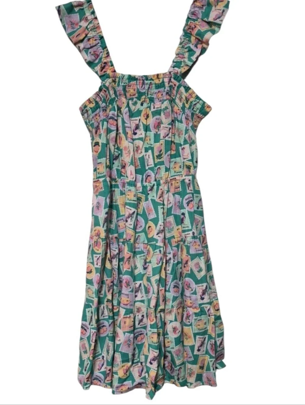 Copper Key Girls Postage Stamp Print Tiered Dress Size L 12/14 NWT